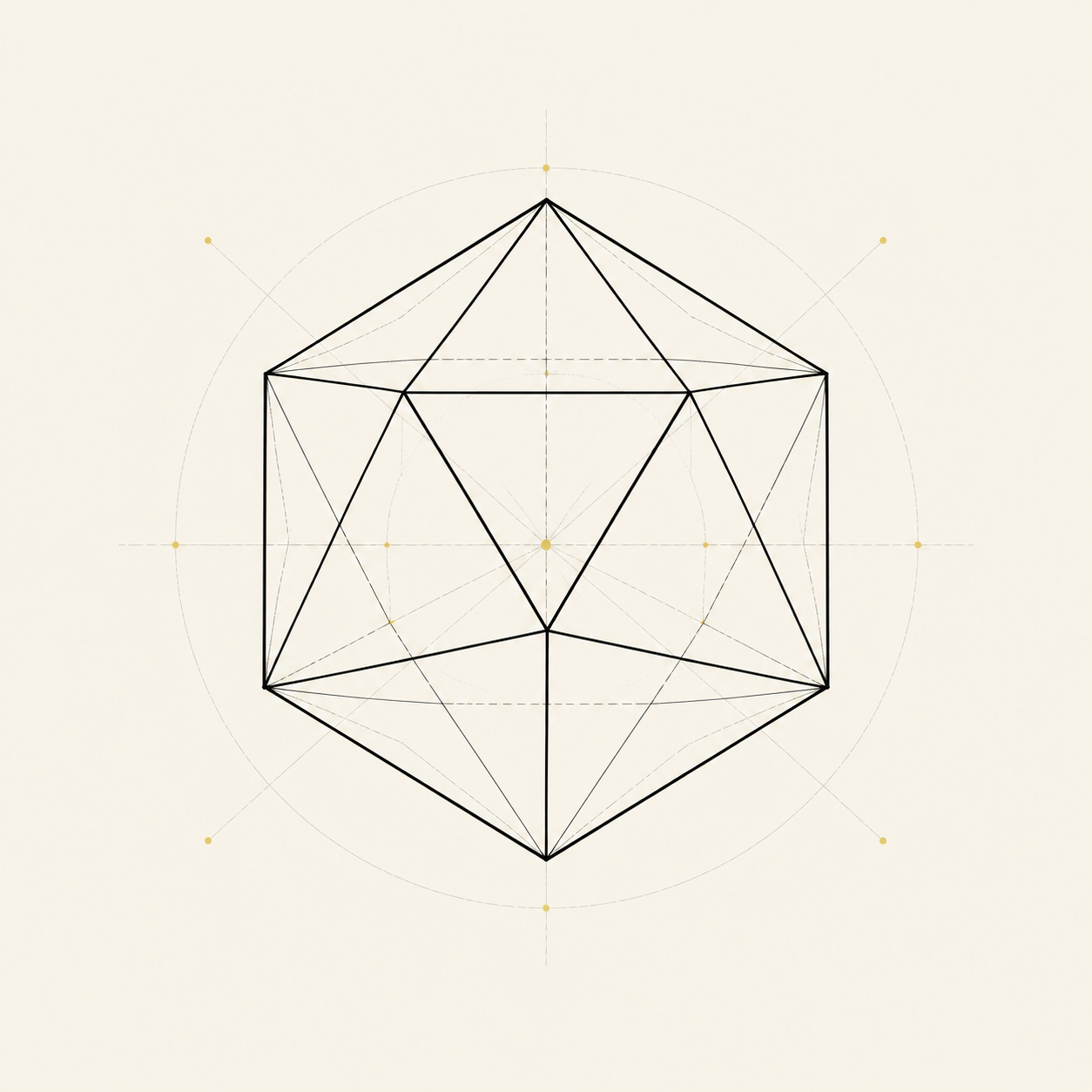 Technical line illustration of a polyhedral die